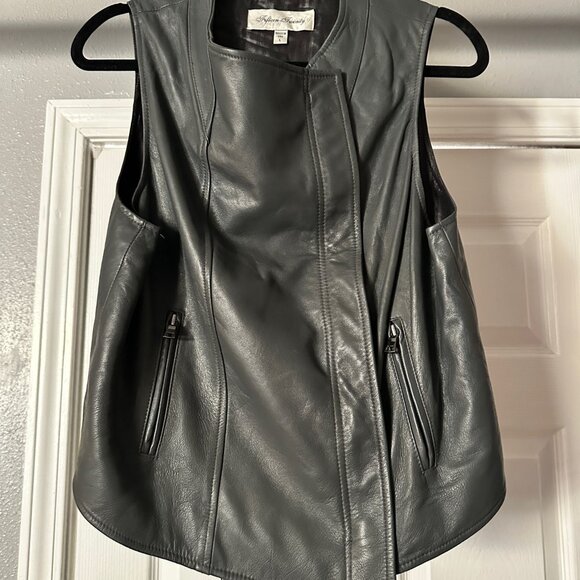 Fifteen Twenty Black Leather Moto Vest Asym Zip Waterfall High Low Back Size L - Picture 4 of 8
